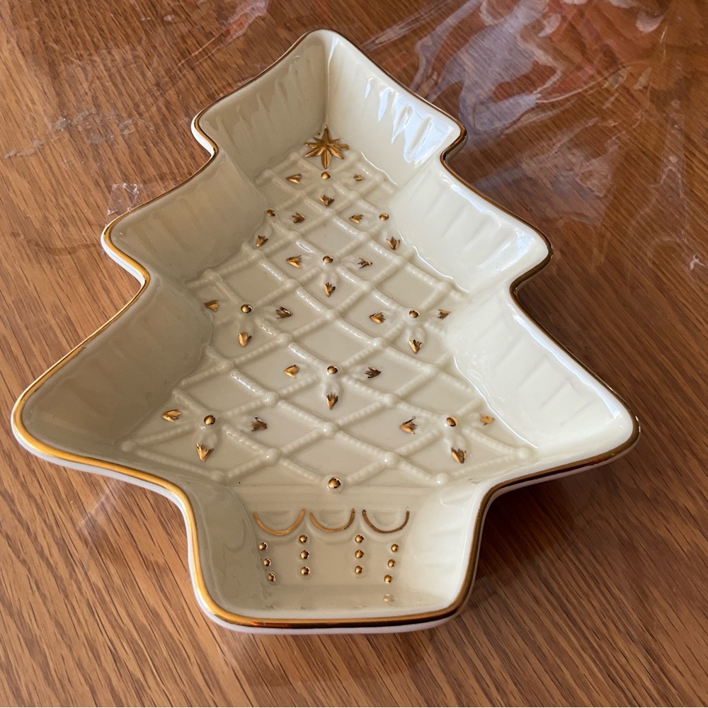 Holiday Dish Formalities By Baum Bros Christmas Tree Candy Nut Dish Cream Gold